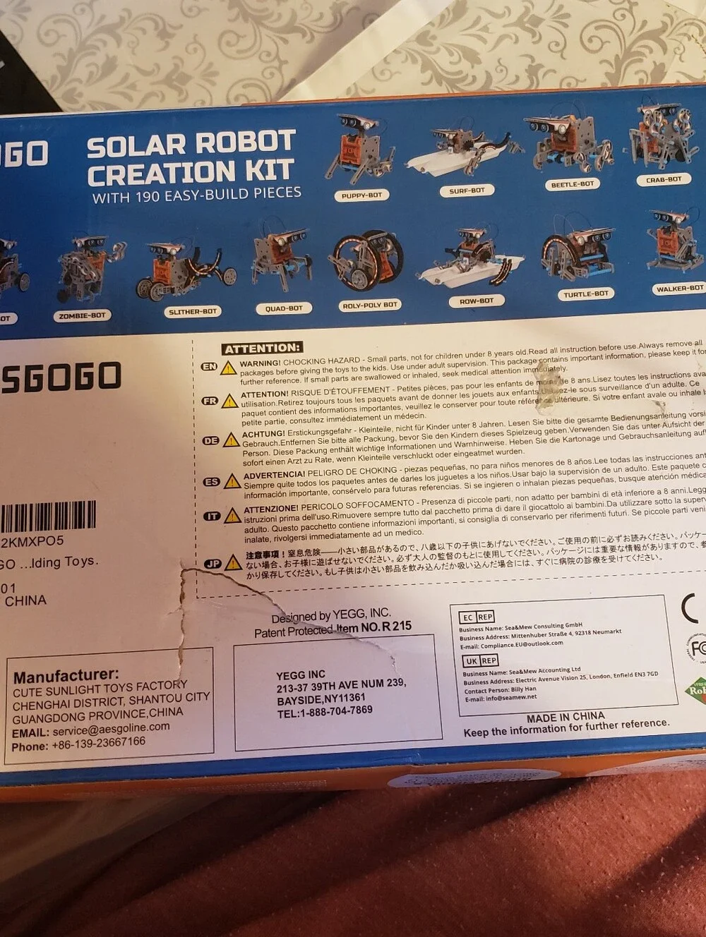Aesgogo STEM Solar Robot Creation Kit 12-in-1 Building Kit, 190 Pcs Ages 8+ NEW